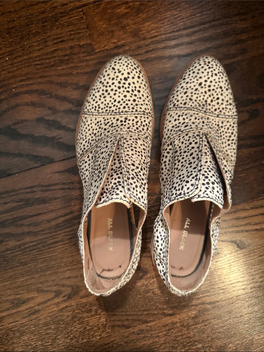 All Black Cream & Black Spotted Leather Slip-On Loafers